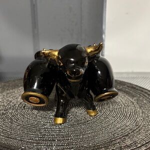 Vintage Black and Gold Bull Salt & Pepper  Holder